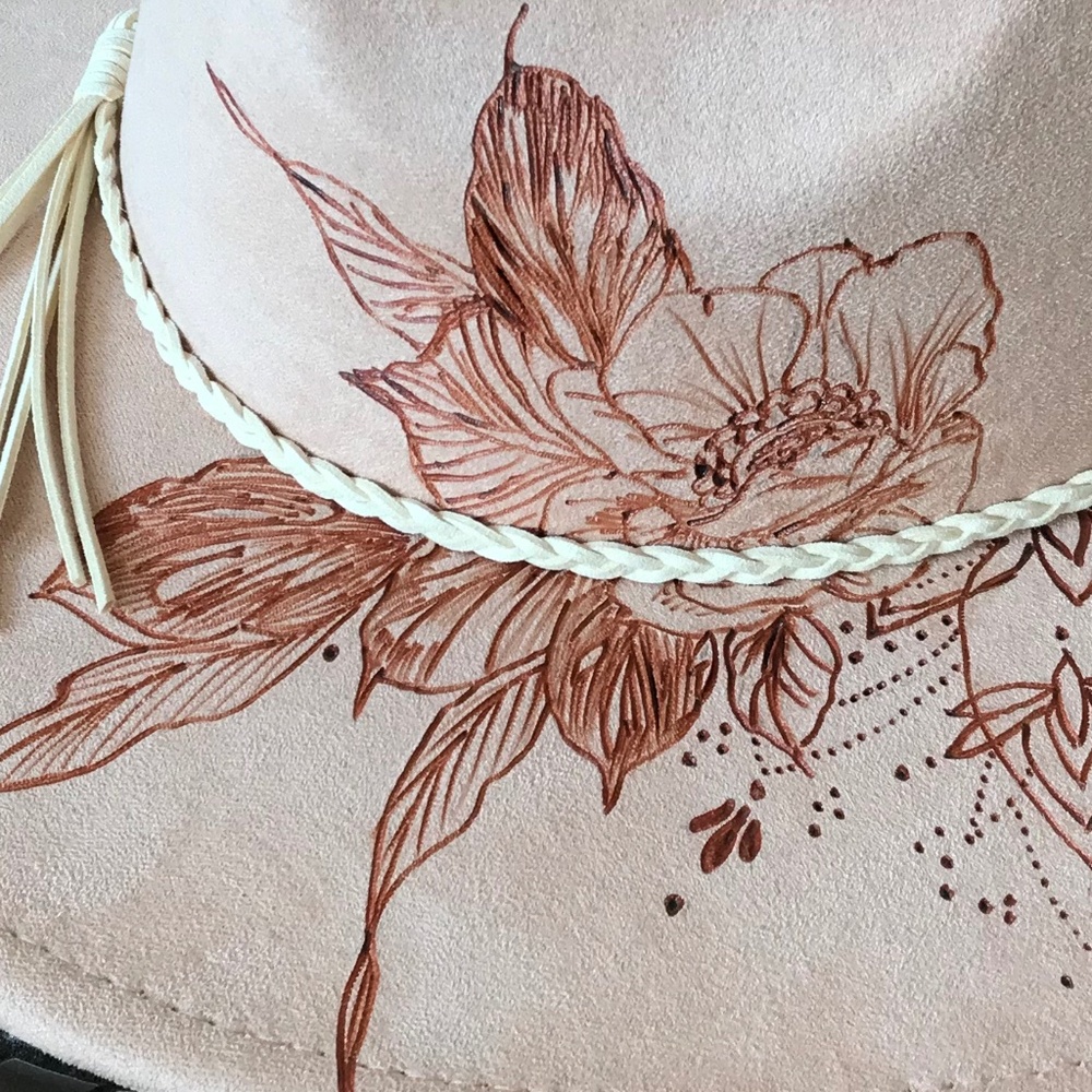FESTIVAL π₯HAND-BURNED PEACH CREAM WIDE-BRIM RANCHER HAT - Picture 2 of 14